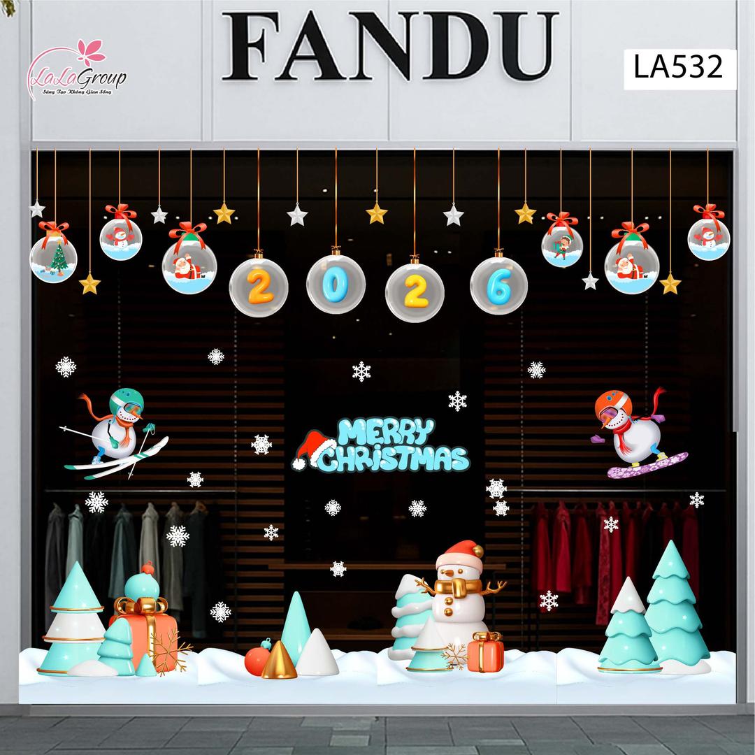 Combo Decal Trang Trí Noel Dây Treo Quả Cầu Thủy Tinh Và Cây Thông Xanh Mint