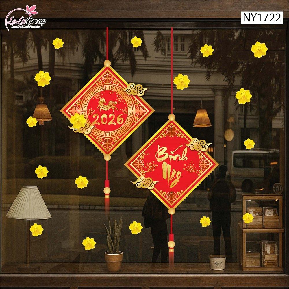 Decal Trang Trí Tết Lộc Treo May Mắn Và Hoa Mai Vàng 2026