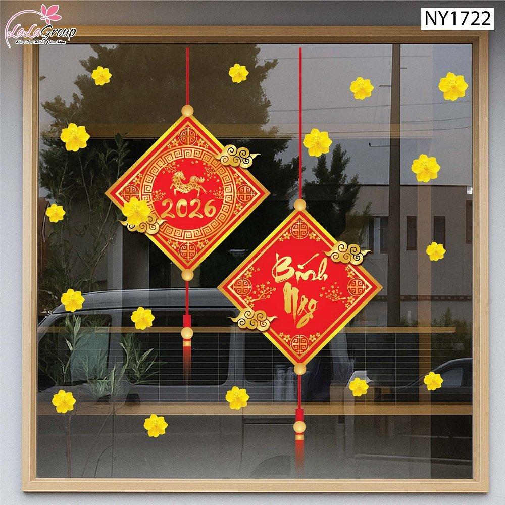Decal Trang Trí Tết Lộc Treo May Mắn Và Hoa Mai Vàng 2026