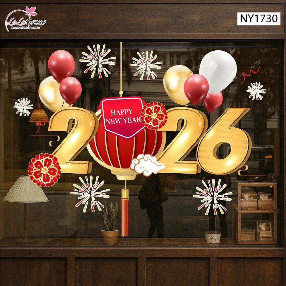 Decal Trang Trí Tết Lồng Đèn Đỏ Và Pháo Hoa 2026