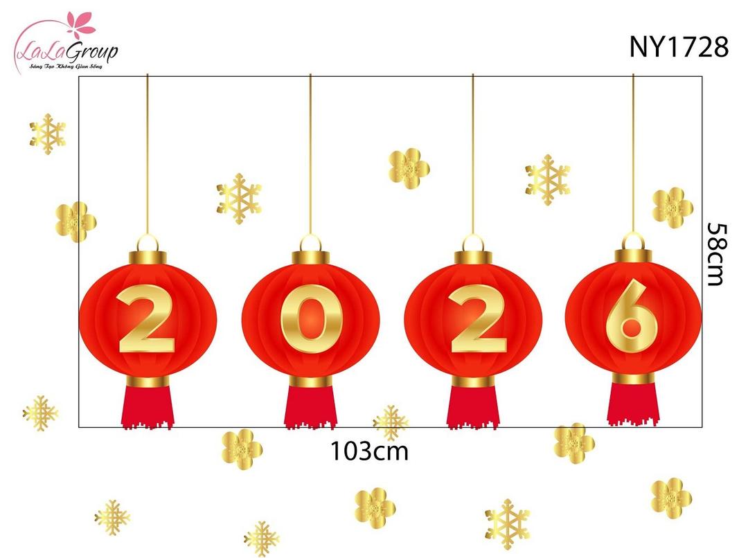 Decal Trang Trí Tết Lồng Đèn May Mắn Và Hoa Mai Vàng 2026
