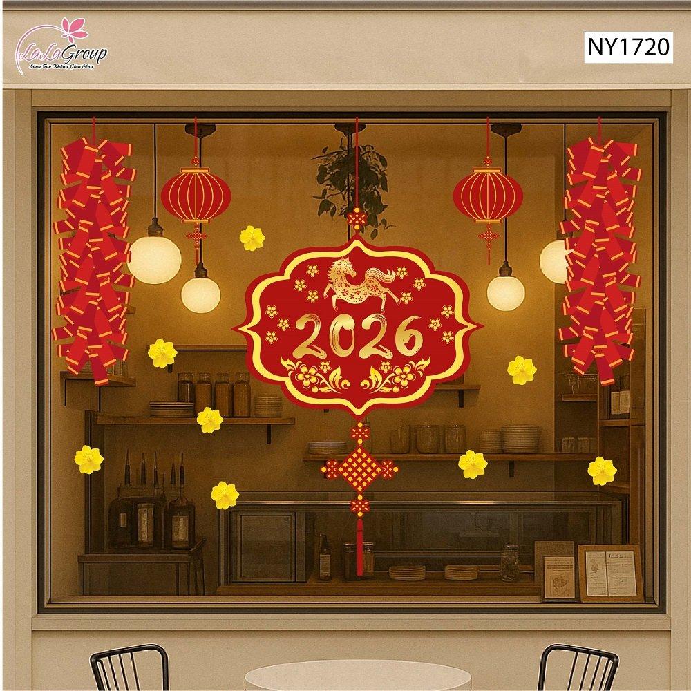 Decal Trang Trí Tết Mừng Xuân Bính Ngọ 2026 Và Pháo Hoa May Mắn