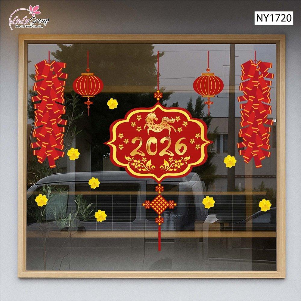 Decal Trang Trí Tết Mừng Xuân Bính Ngọ 2026 Và Pháo Hoa May Mắn