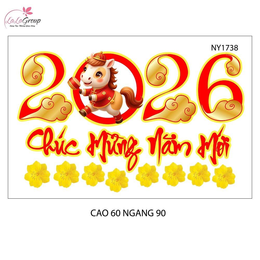 Decal Trang Trí Tết Chúc Mừng Năm Mới 2026 Và Mai Vàng