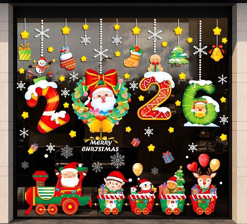 Combo 2 Tấm Decal Trang Trí Noel Dây Treo Ông Già Noel Và Đoàn Tàu 2026