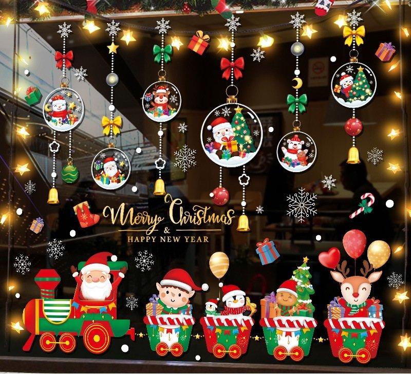Combo 2 Tấm Decal Trang Trí Noel Dây Treo Sắc Màu Và Đoàn Tàu Ấm Áp 2026