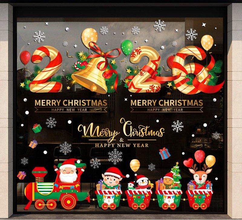 Combo 2 Tấm Decal Trang Trí Noel Ông Già Noel Và Đoàn Tàu 2026