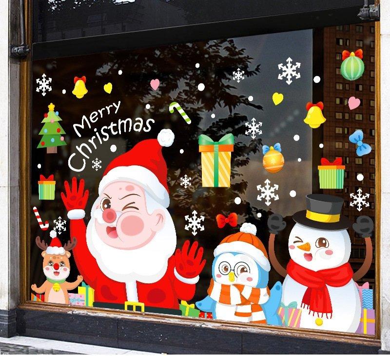 Decal Tĩnh Điện 2 Mặt Trang Trí Noel Ông Già Noel Và Những Người Bạn Chúc Mừng Giáng Sinh
