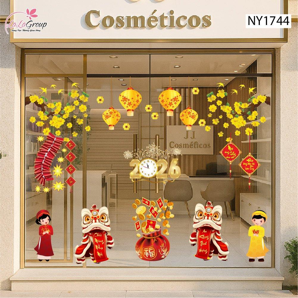 Combo decal trang trí tết múa lân chúc xuân 2026 an khang thịnh vượng
