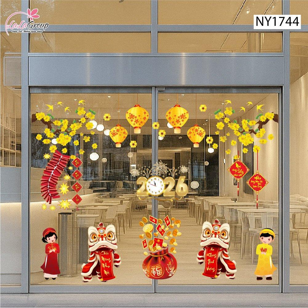 Combo decal trang trí tết múa lân chúc xuân 2026 an khang thịnh vượng
