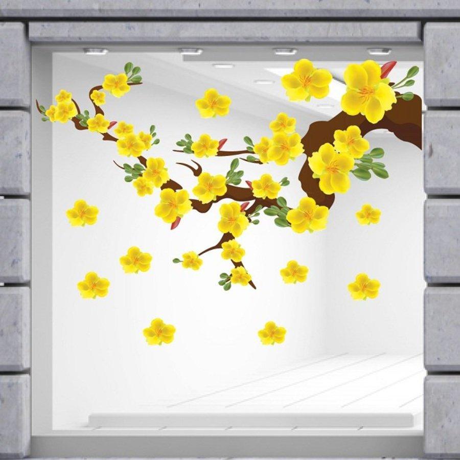 Decal trang trí tết mai vàng thịnh vượng mẫu 2