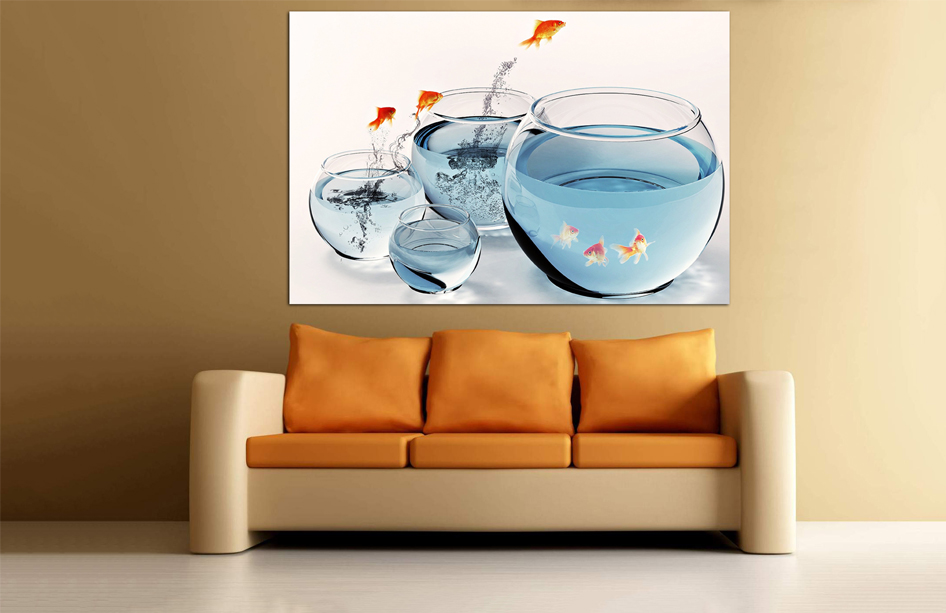 Tranh treo tường bể cá vàng nghệ thuật
