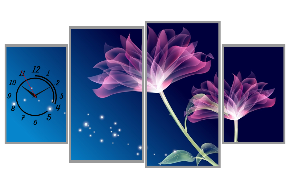 Đồng hồ hoa tím nhiều cánh (2 tấm 40x25cm, 1 tấm 55x30cm, 1 tấm 60x30cm)