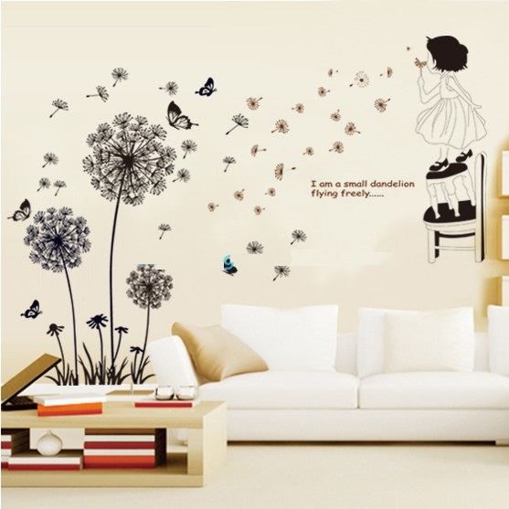 Decal dán tường Combo Hoa bồ công anh đen   Cô bé tinh nghịch 2