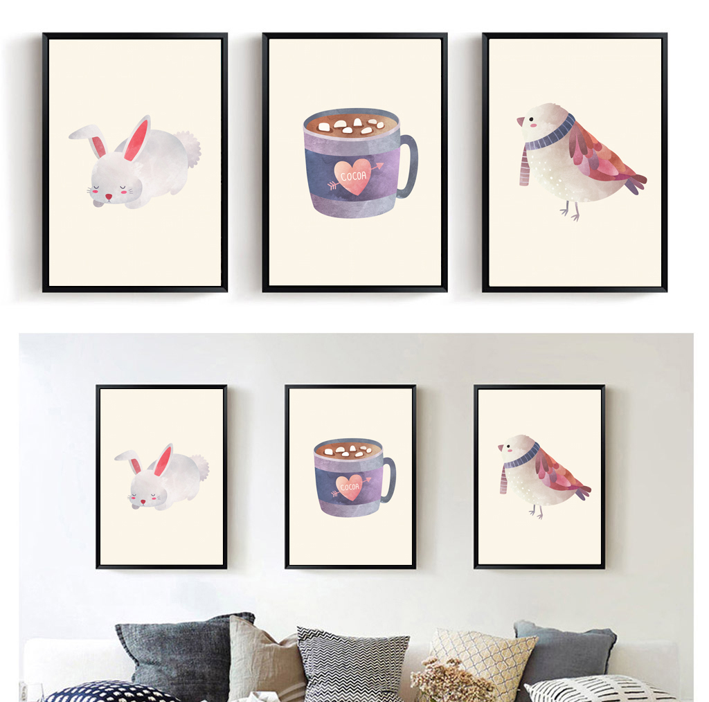 Tranh Treo Tường Thỏ Và Chim Nghệ Thuật